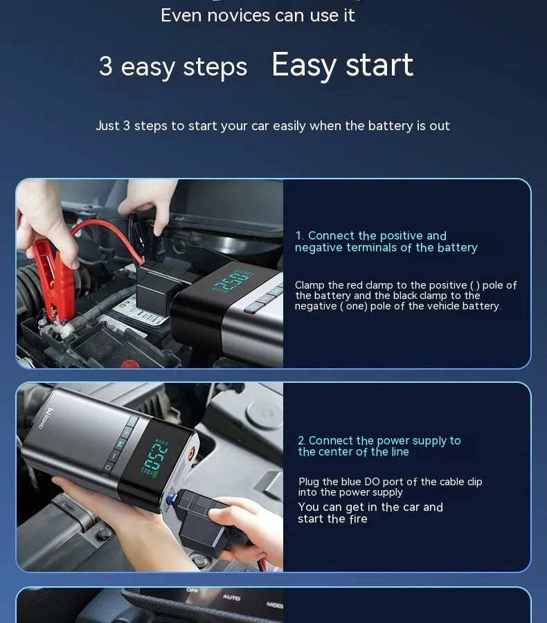12400mAh capacity car jump starter power bank with aluminium alloy shell in EVA storage case
