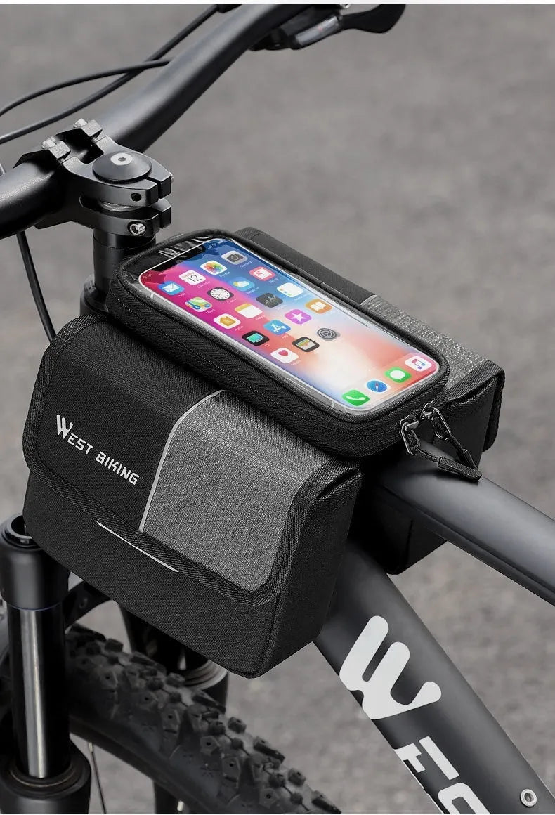 Black and grey bilateral tube bicycle saddle bag with 2L Oxford cloth storage