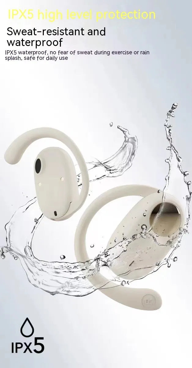 Black wireless bone conduction ear hook headset, open non in-ear sports Bluetooth design with digital display
