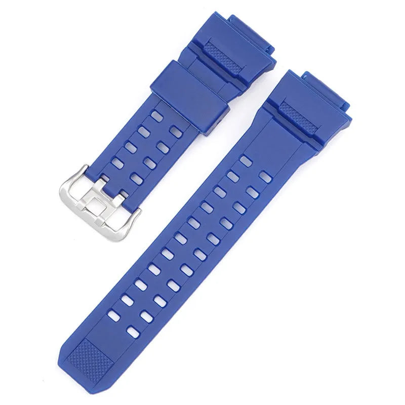 Camouflage pattern TPU watch strap with silver buckle on a grey background.