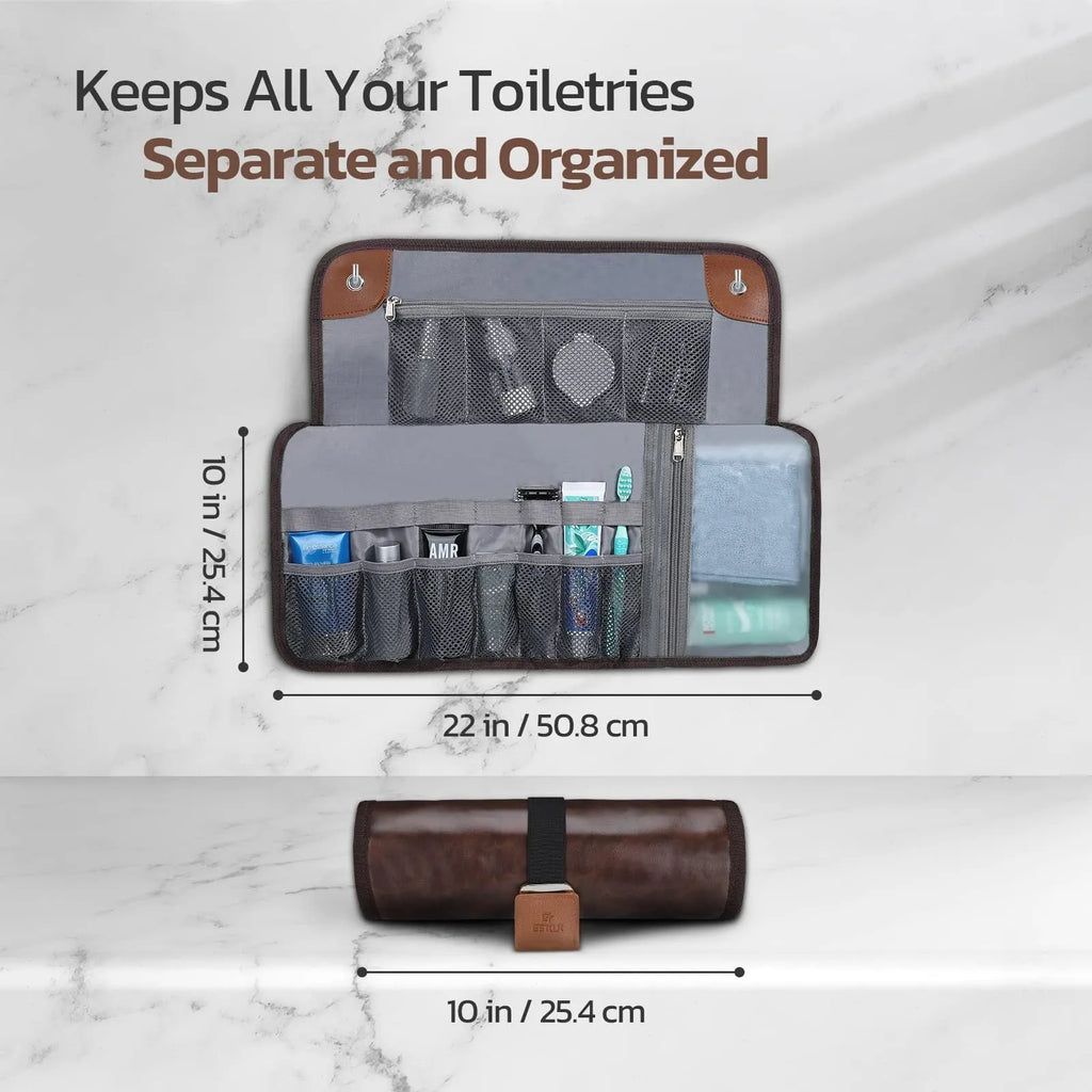 Men's black portable reel wash travel bag with a simple modern design.