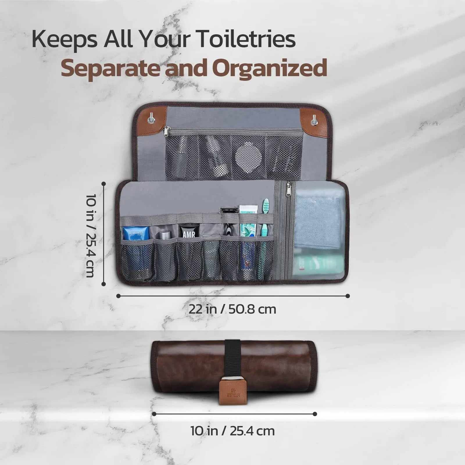 Men's black portable reel wash travel bag with a simple modern design.