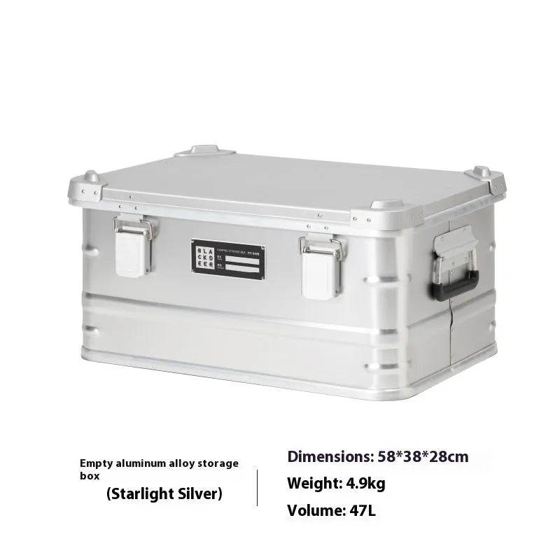 Field green aluminum alloy camping storage box with 58x38x28cm dimensions for vehicle-mounted equipment organisation