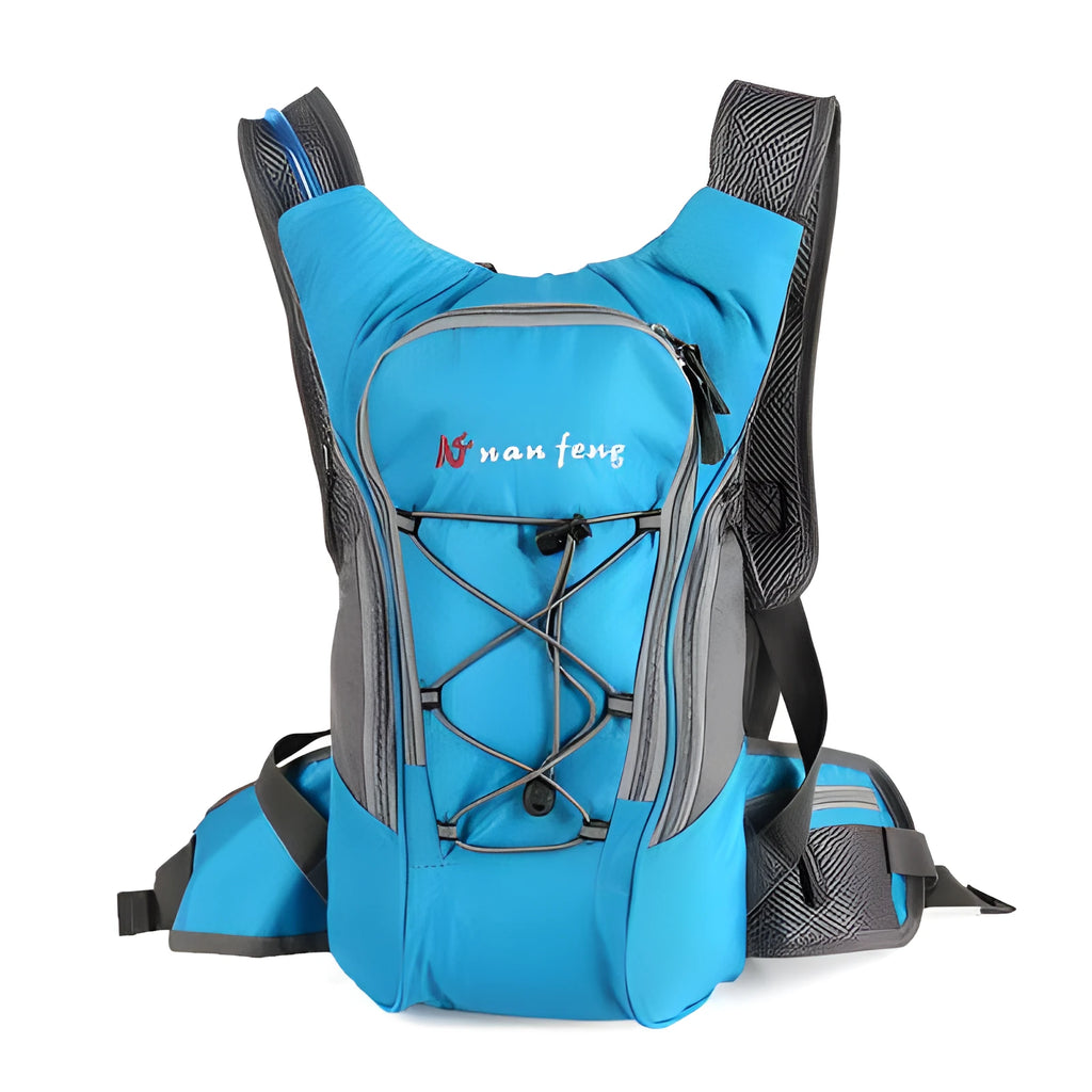 Black sports outdoor bag with shoulder straps, 10 litre capacity for cycling and hiking