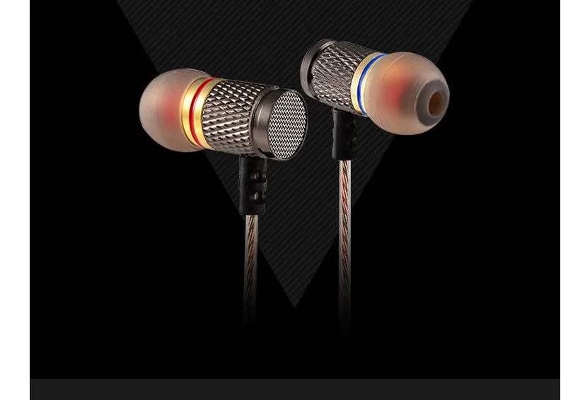 Black wired in-ear headphones with a 3.5mm L-bend plug shown alongside the version with an inline microphone.