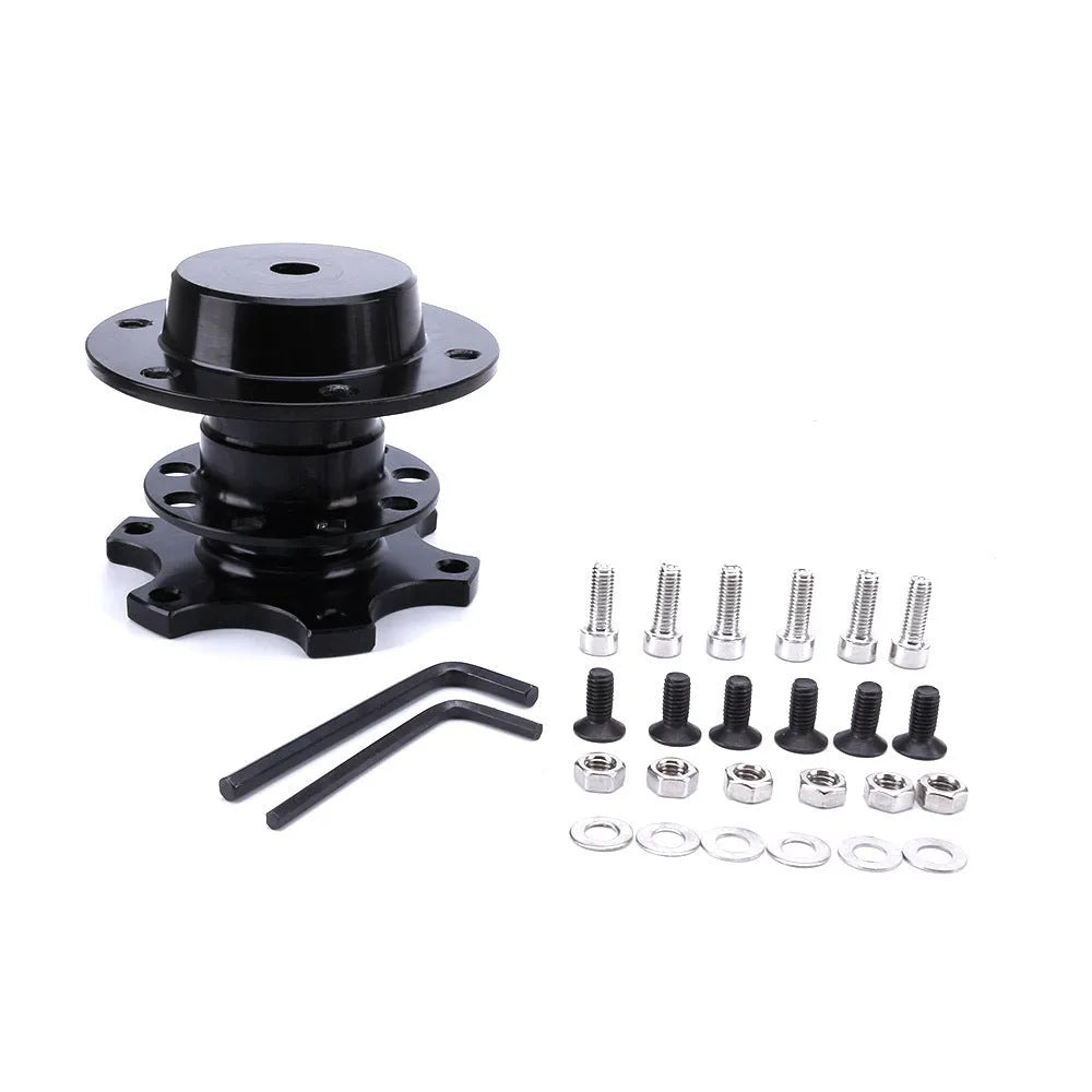 Car steering wheel quick release adapter in black, red, blue, silver, and gold colour options