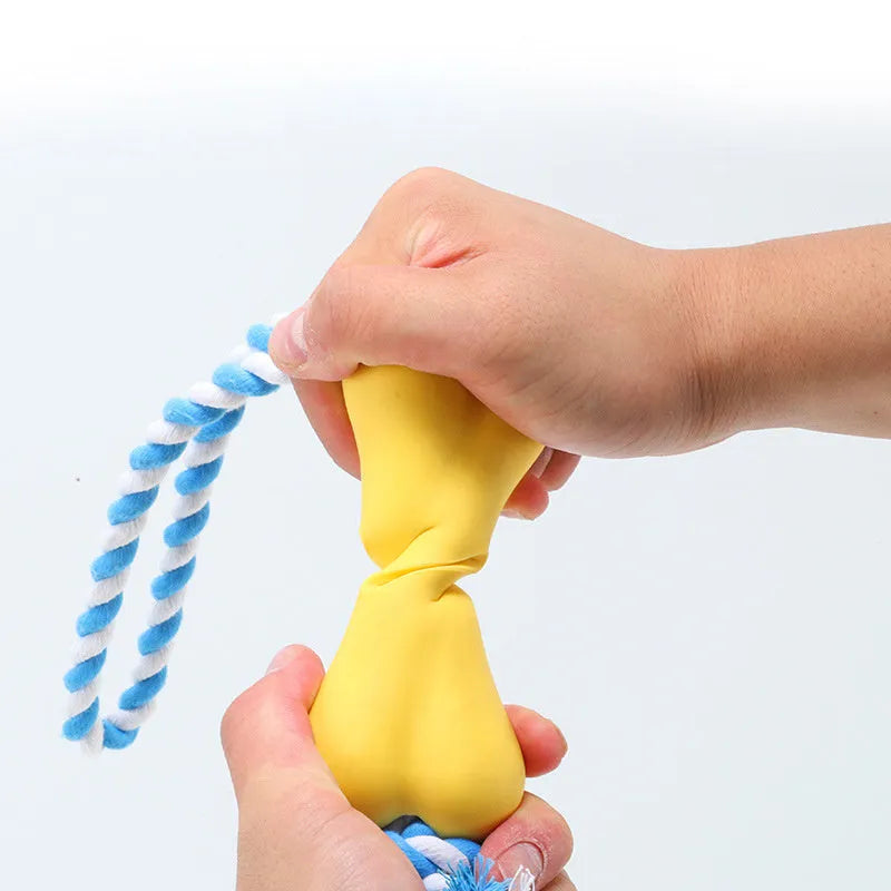 Green porous bone and rope knot dog chew toy for treat stuffing and gnawing teeth relief