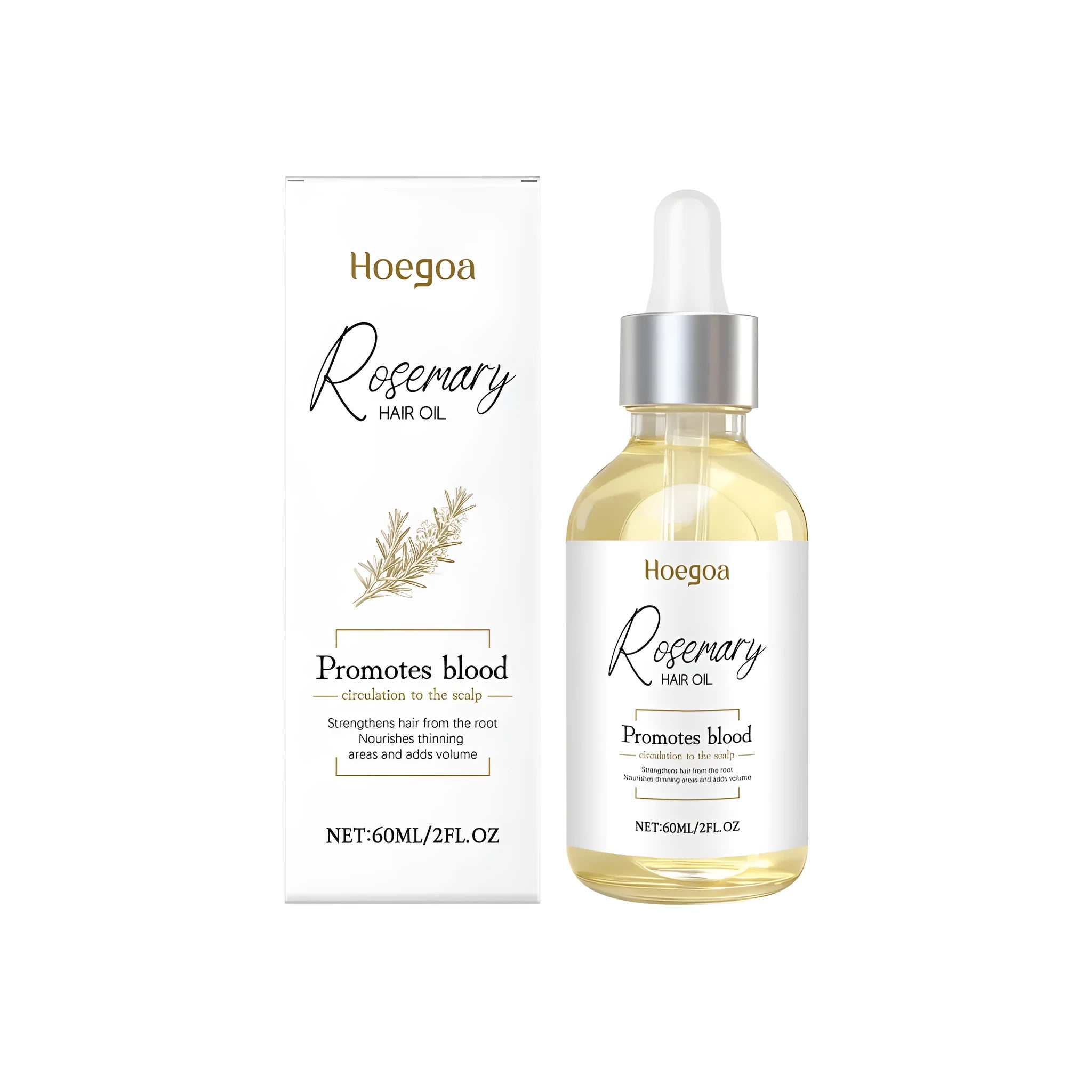 60ml bottle of rosemary hair care oil with ginger root oil and vitamin E for scalp nourishment