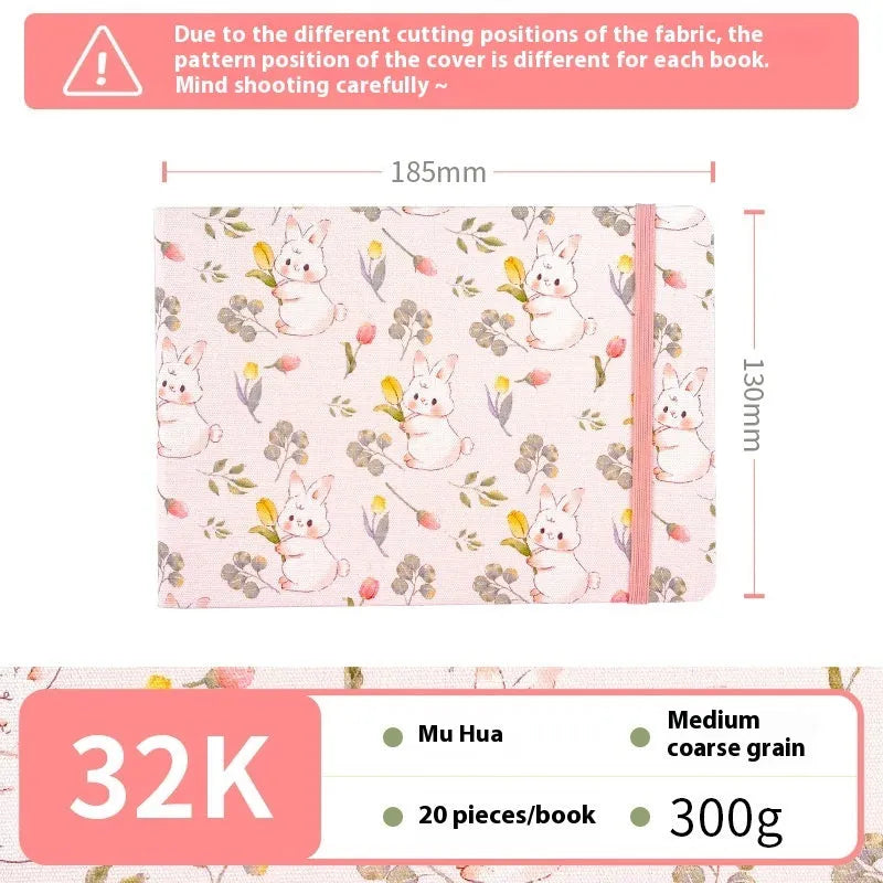 Feiluniao handmade fabric watercolour sketchbook with decorative cover, 185mm long.