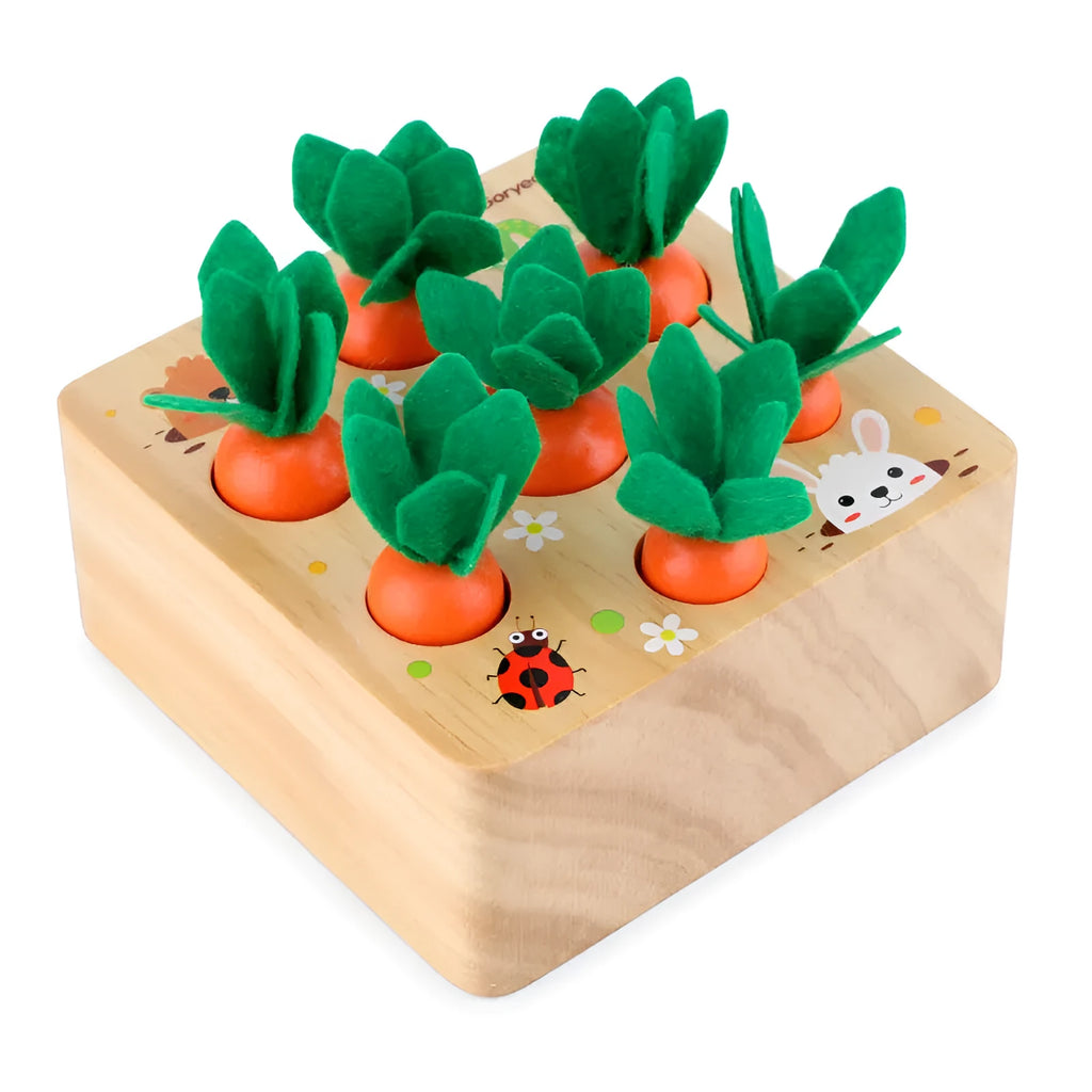 Harvest carrot themed wooden educational toys for 2-4 year olds made from pine wood with safe water paint
