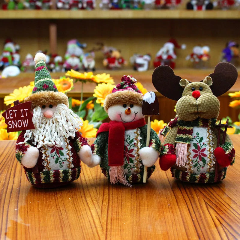Red, green and white flannel snowman Christmas decorations measuring 18cm by 13cm