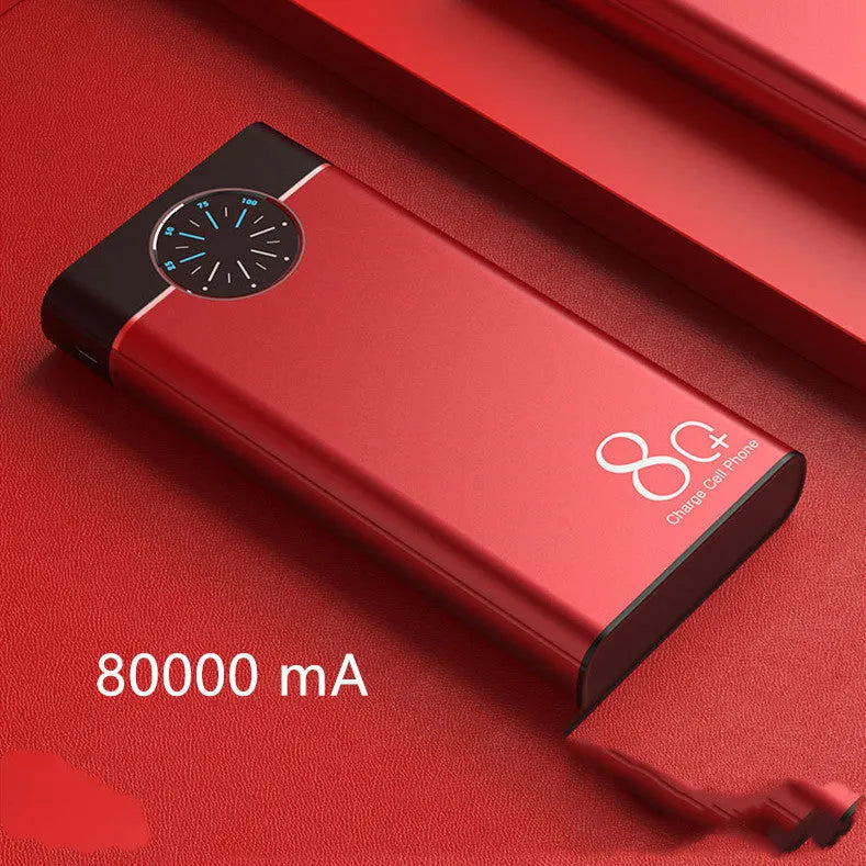 Slim black 20000mAh portable power bank with alloy shell and LED flashlight