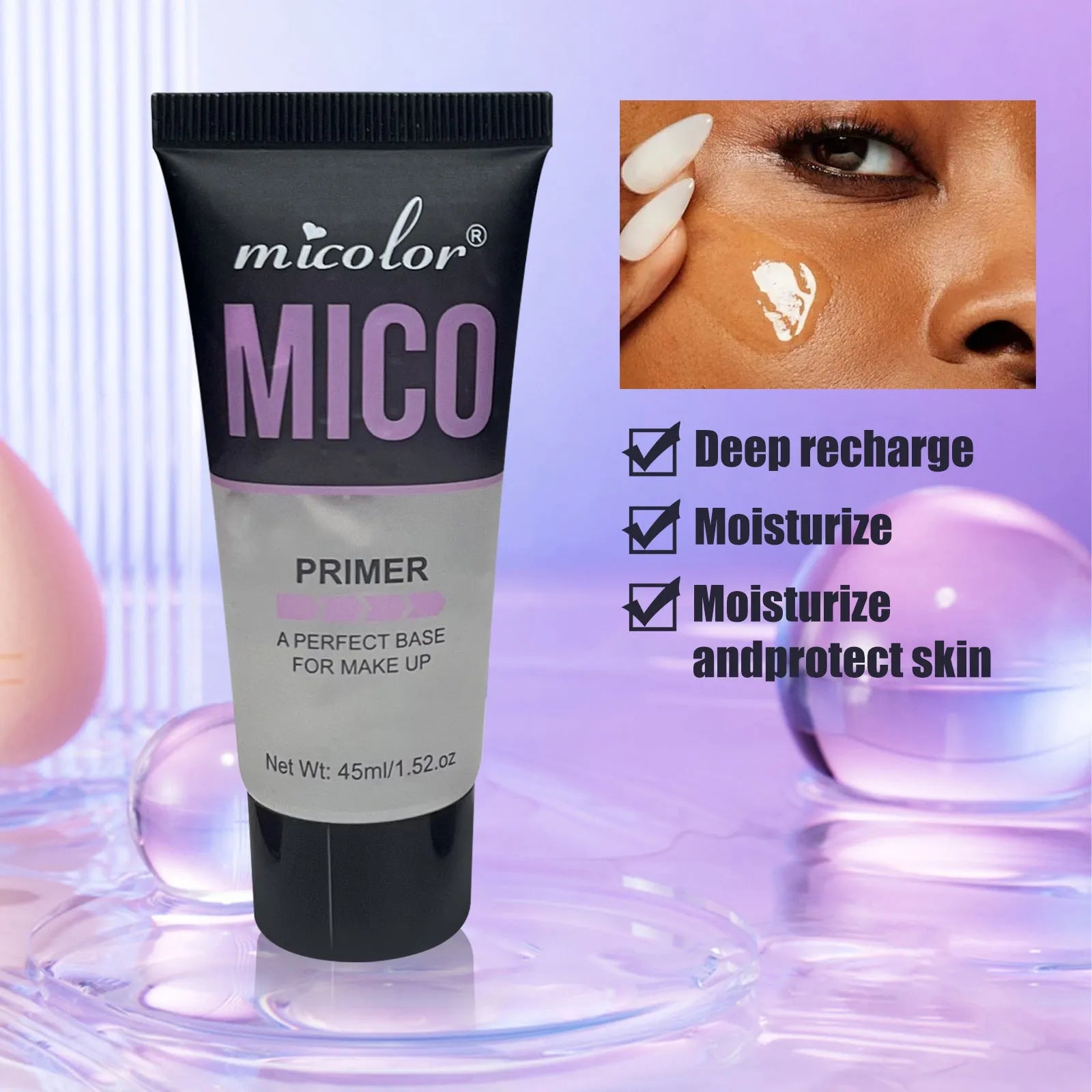 Make-up primer and final sealer spray duo with 45ml and 40ml monochrome bottles