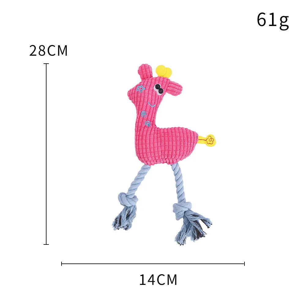 Blue deer-shaped plush dog toy with corn grain texture and squeaker for pets