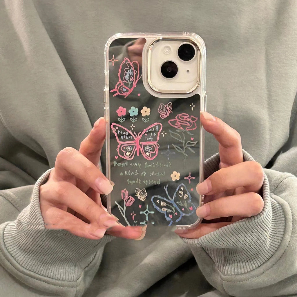 Silicone phone case with graffiti butterfly design and folding bracket for iPhone 12 Pro Max