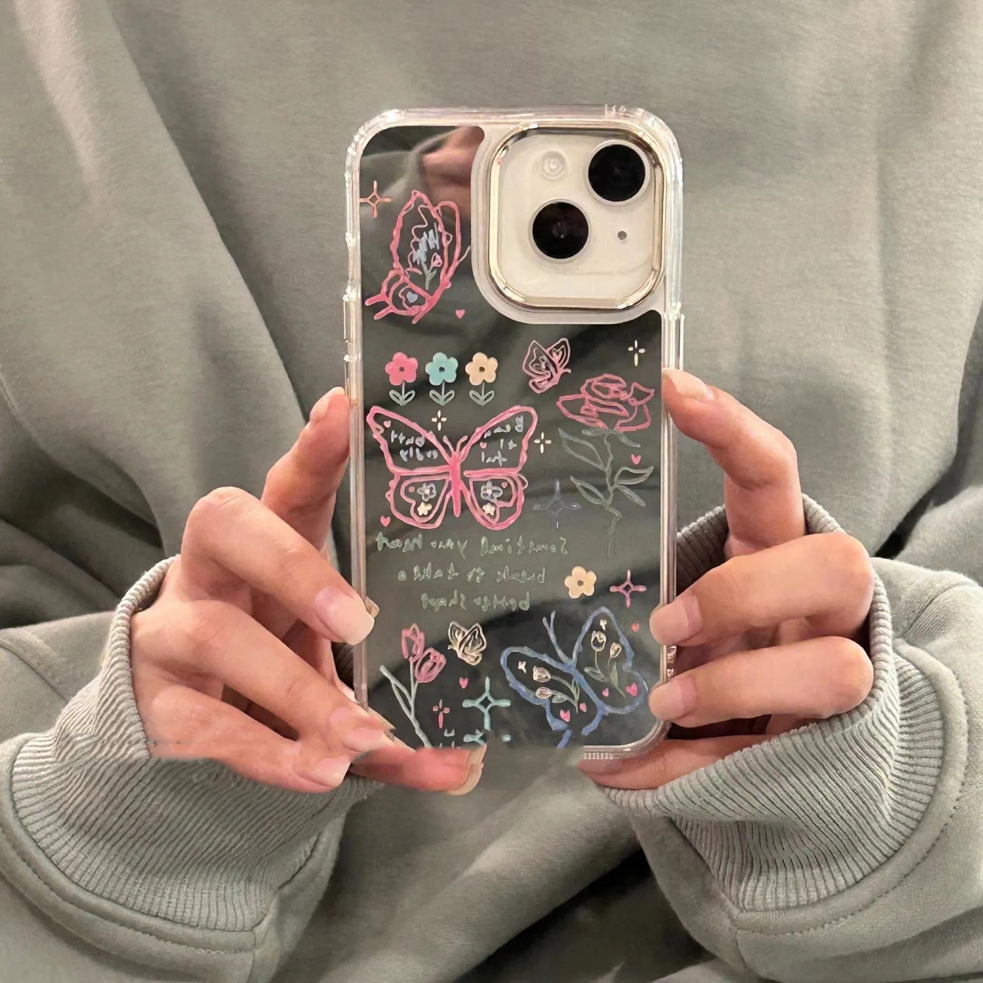 Silicone phone case with graffiti butterfly design and folding bracket for iPhone 12 Pro Max