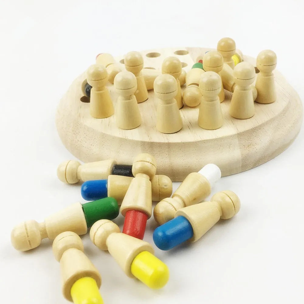 Montessori beech wood memory match stick chess game with green varnish for children 3+