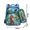 Cartoon print children's nylon backpack in blue colours with a pencil case.