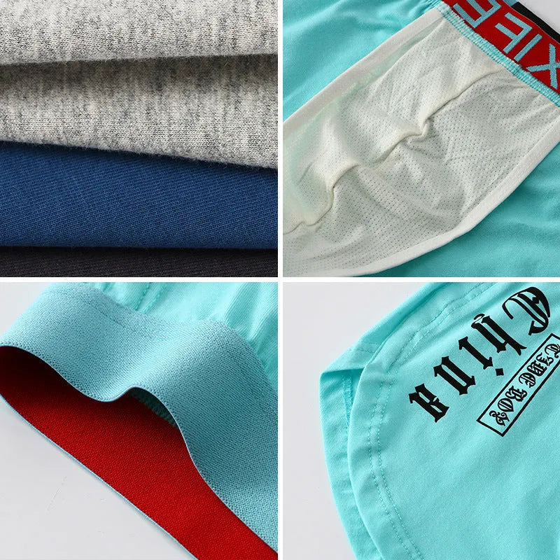 Men's cotton boxer briefs in loose fit mid waist design showing colour options and plus size availability