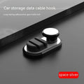 Dark green car data cable storage hook made of ABS silicone showing compact dimensions