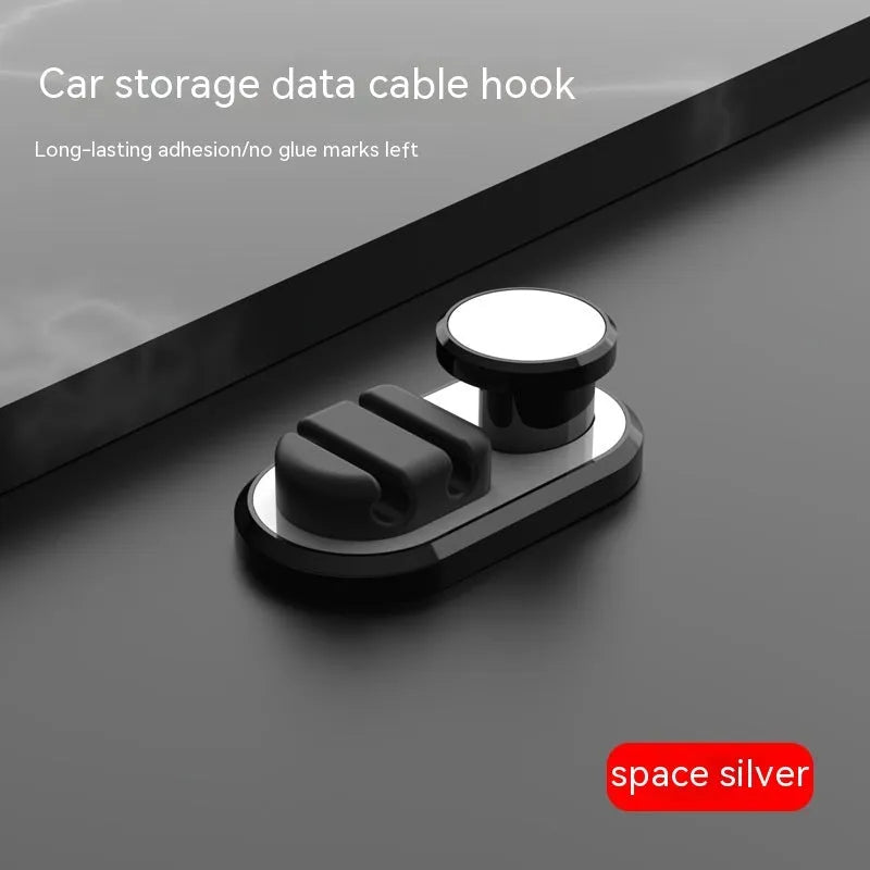 Dark green car data cable storage hook made of ABS silicone showing compact dimensions