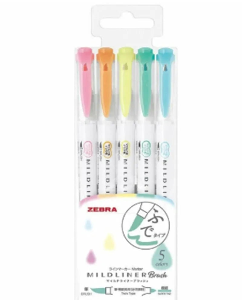 Double-sided water-based highlighter pen showing both soft and round tips with 15 colour options