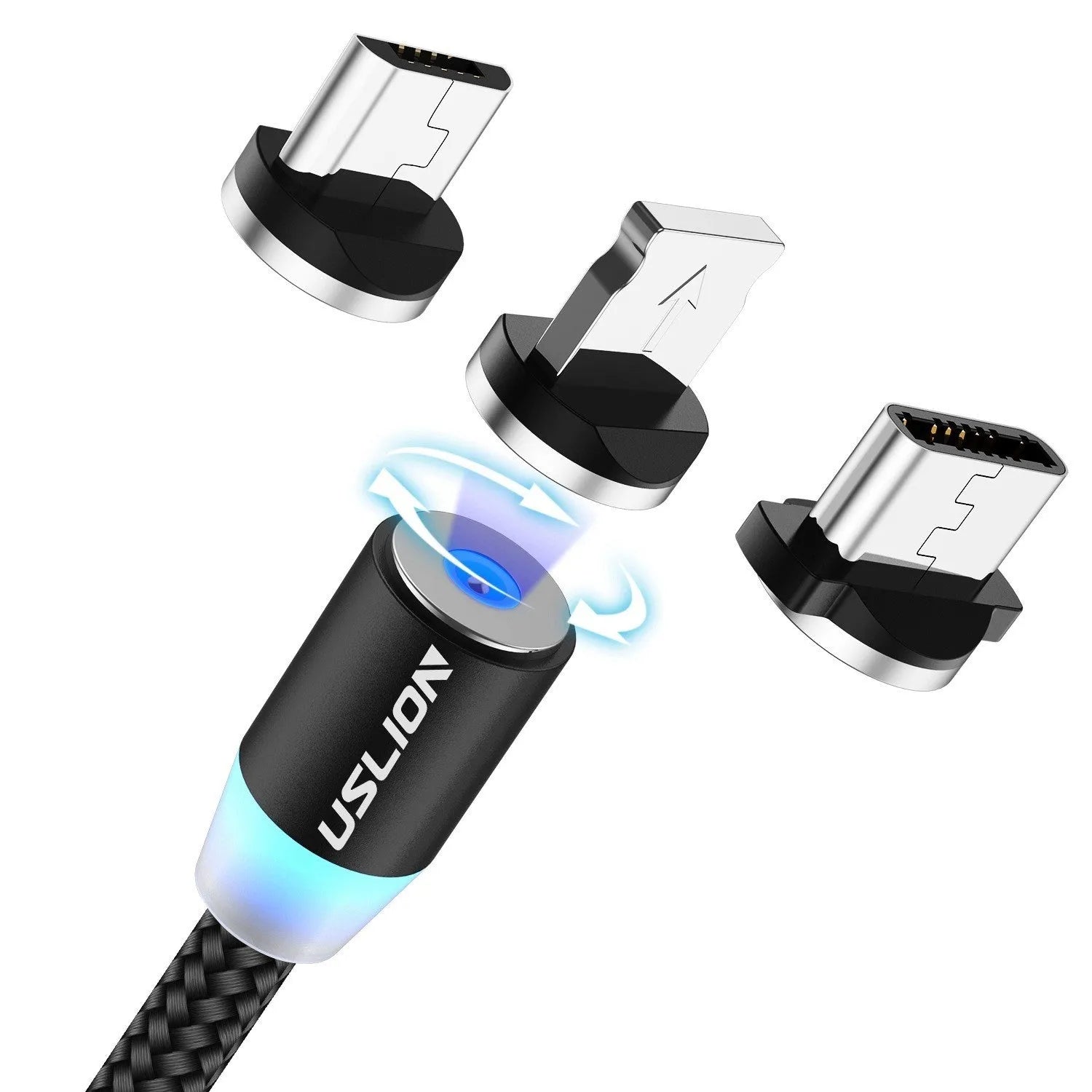 USLION circular magnetic charging cable with aluminium alloy housing and LED indicator