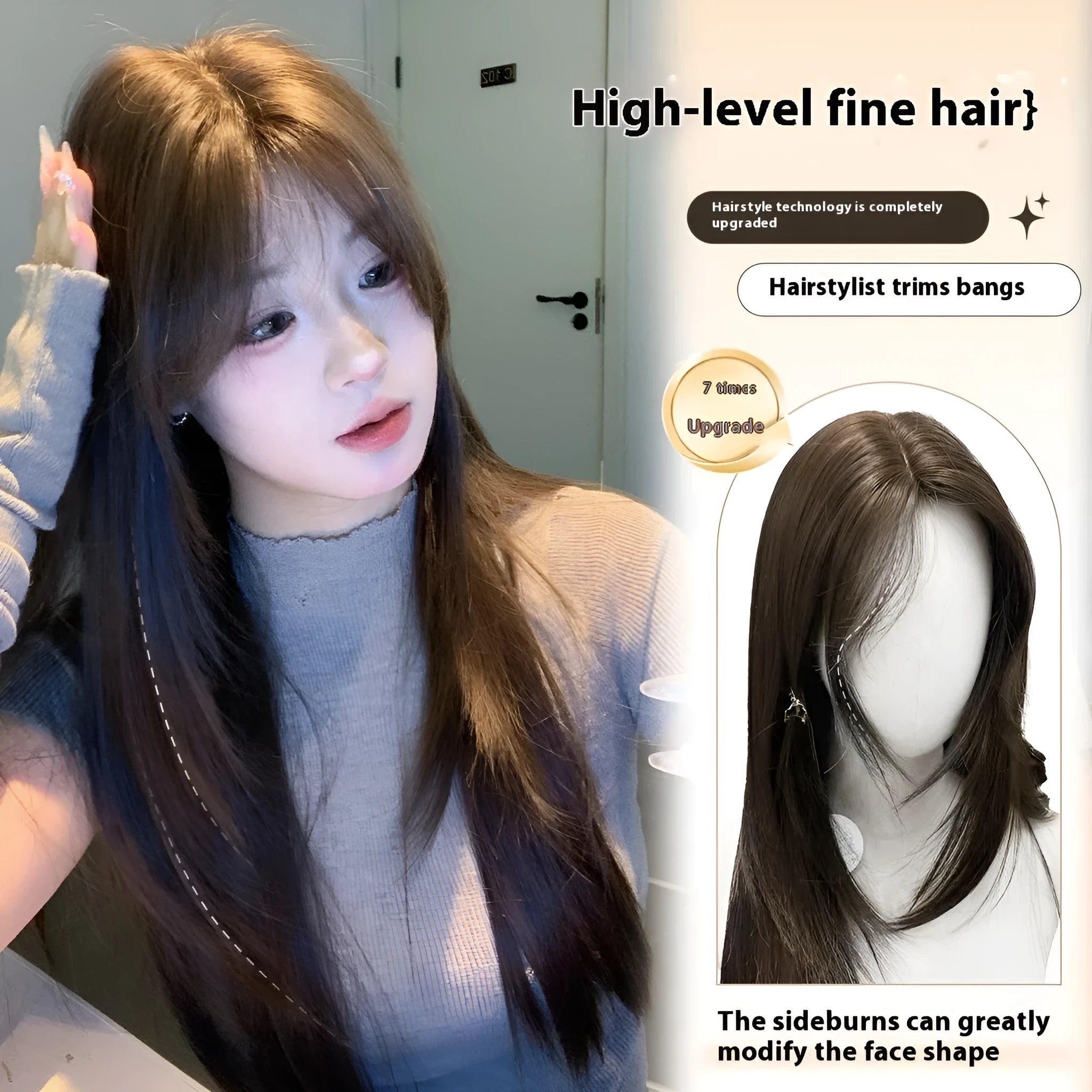Cold brown straight layered synthetic women's wig with lace front on display