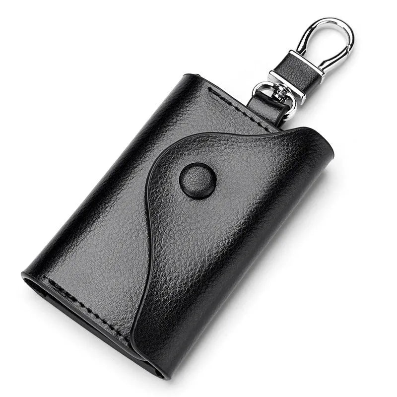 Genuine leather keychain card holder in square vertical design with key mapping internal organisation