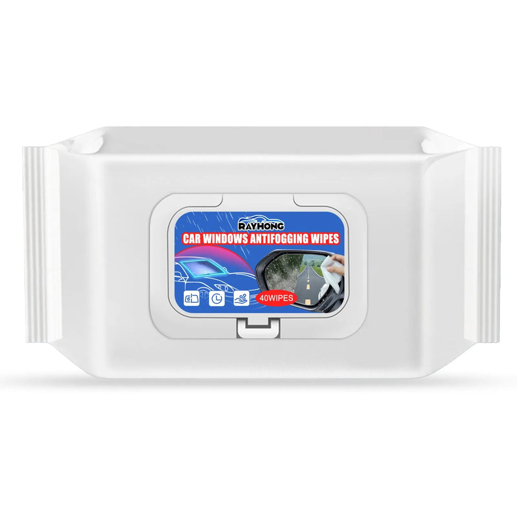 Pack of 40 car anti-fog and rain-repellent treatment wipes on a non-woven fabric