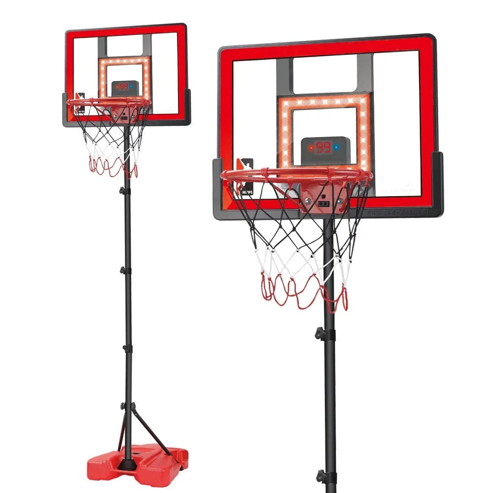 Mute Scoring Dunk Outdoor Folding Hoop with LED backboard in red, height adjustable 152cm to 180cm
