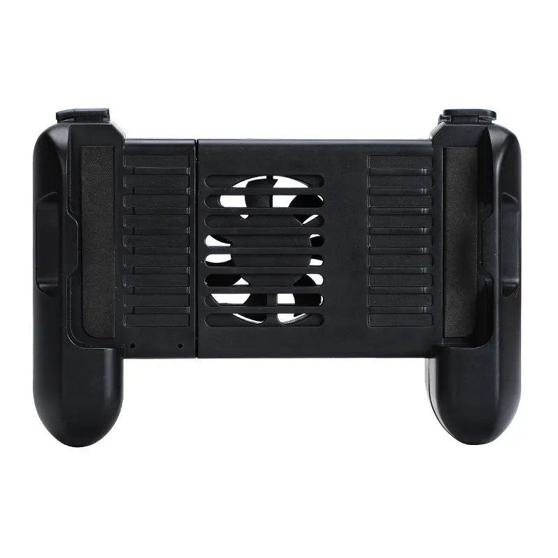 Black Bluetooth gaming controller with cooling function for iPhone, showing ergonomic grip design.