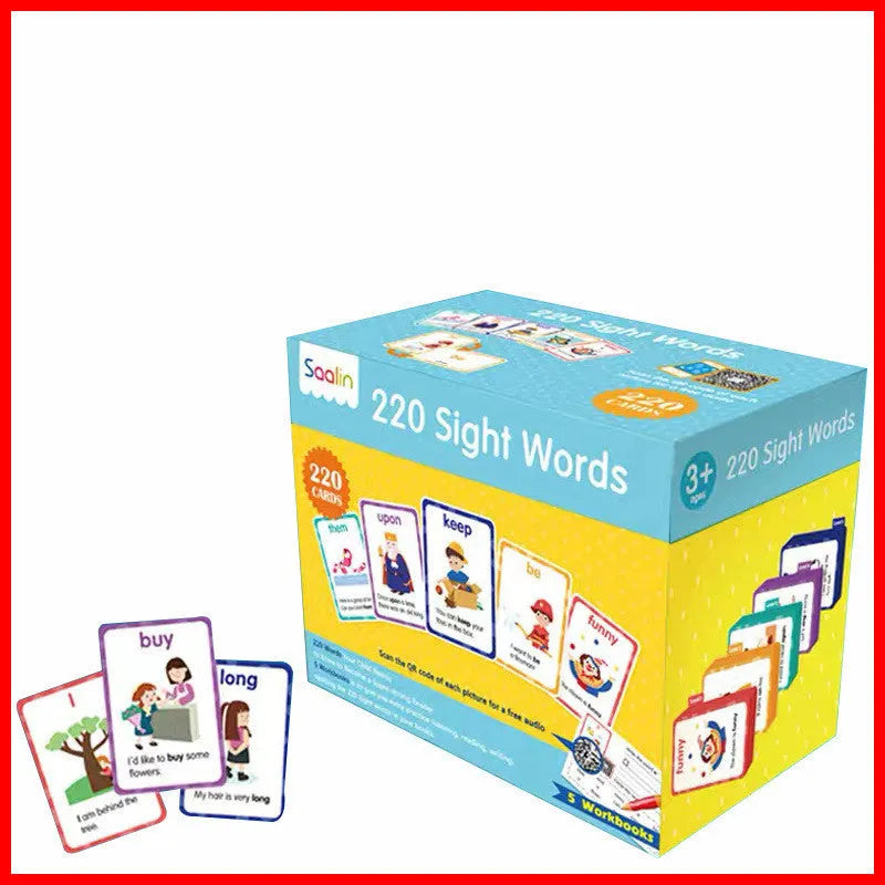 220 high-frequency word cards and 5 workbooks for early childhood literacy education
