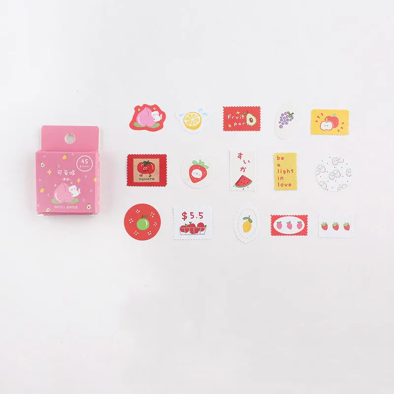 Cute cartoon stickers 45-piece boxed set with 15 patterns in 43x43mm size for scrapbooking and journaling