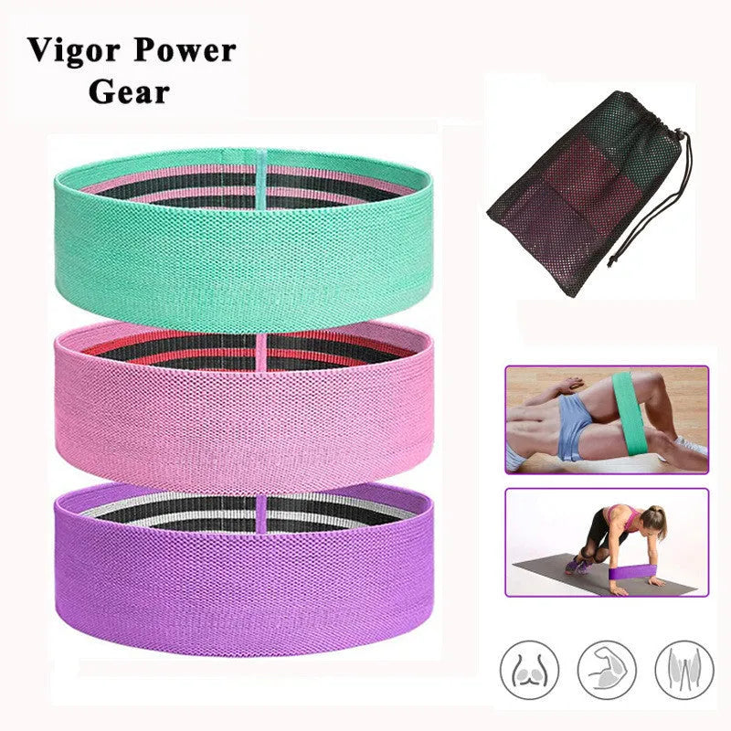 Squat resistance band hip ring in green pink or purple with latex silk and polyester webbing