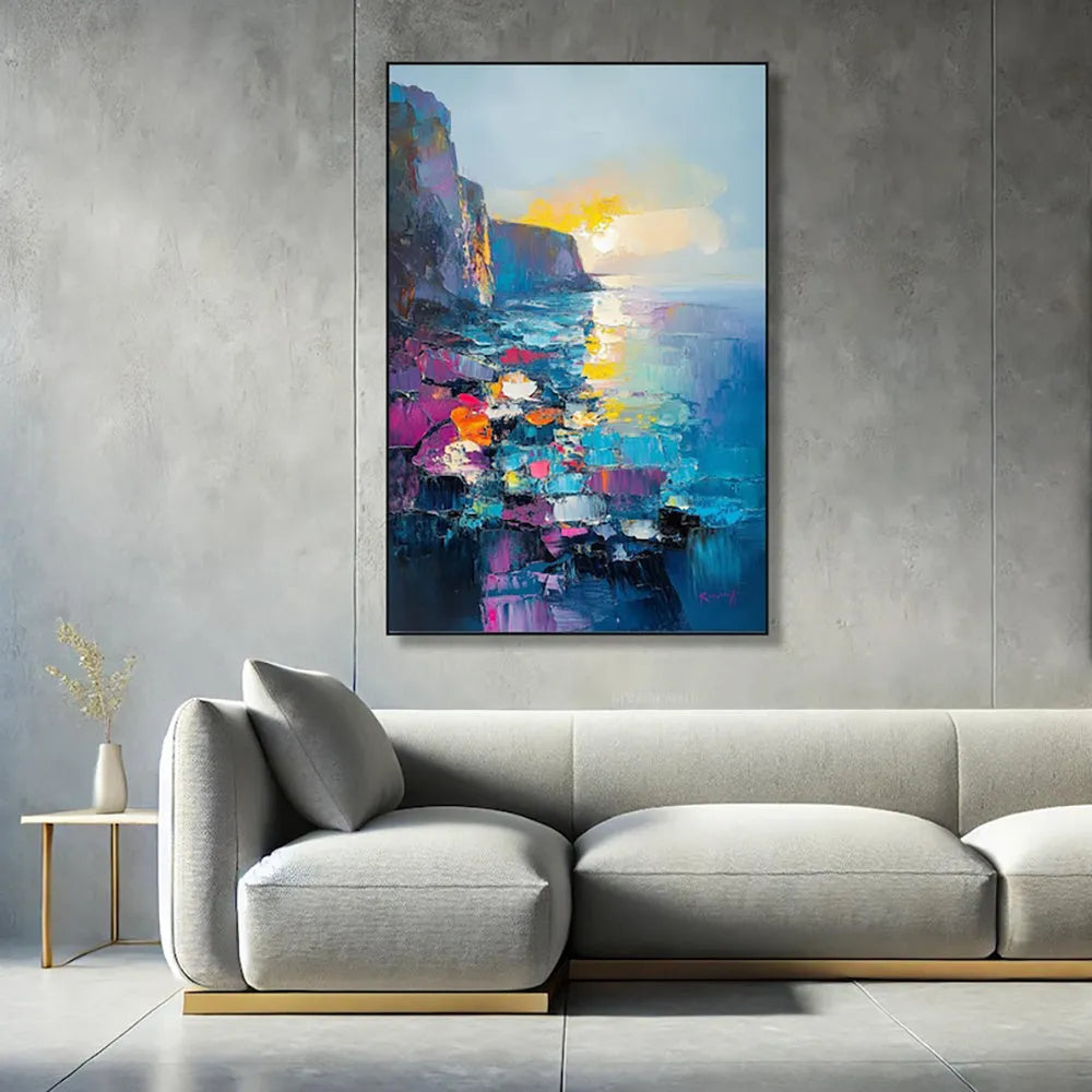 Handmade oil painting canvas wall art abstract Mediterranean scenery vertical rolled frameless unstretched