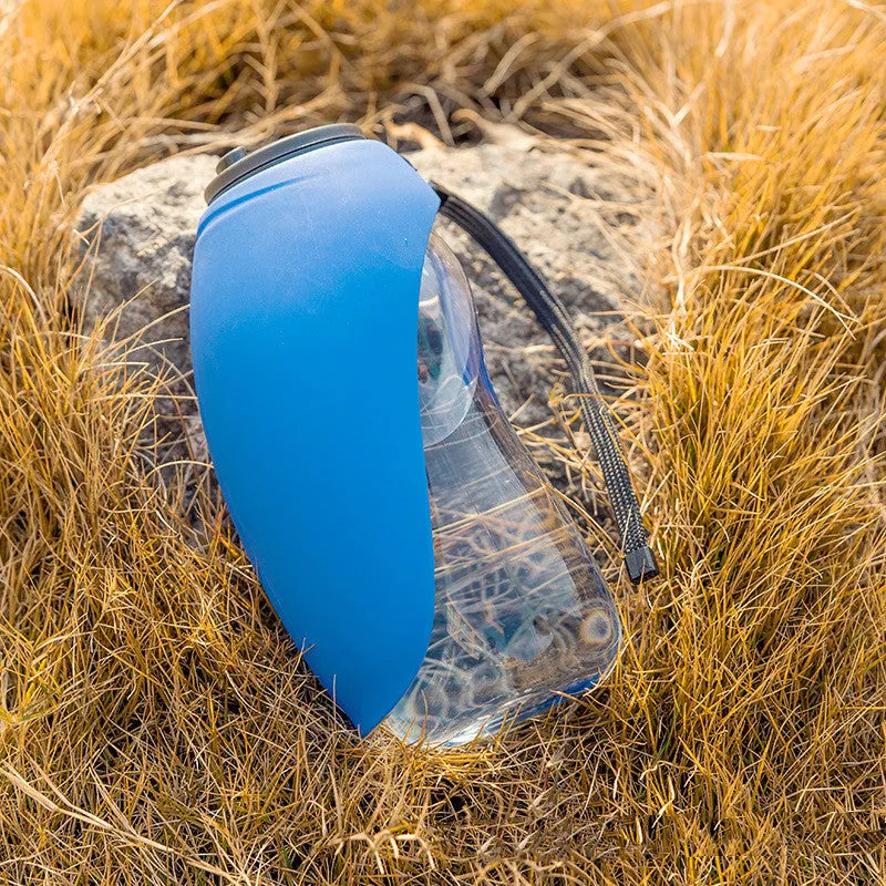 Portable dog water bottle with fold-out drinking bowl in multiple colour options