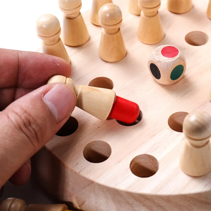 Children's wooden Memory Chess game with beech wood pieces on 17cm board for age 3+ colour recognition