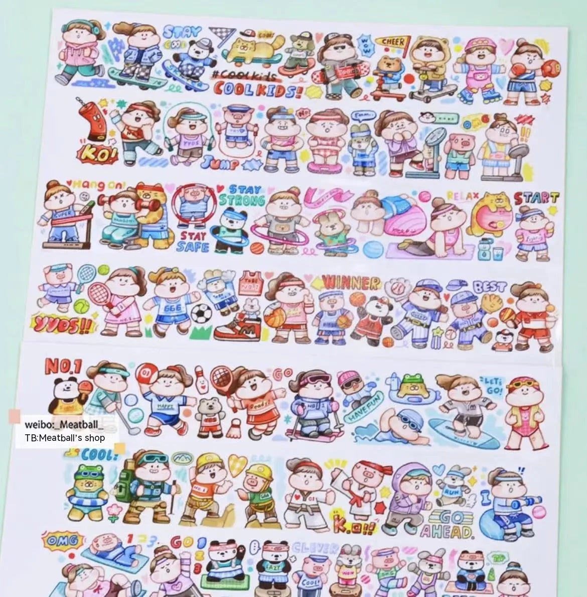 Cute cartoon character decorative sticker on Japanese paper for packaging.