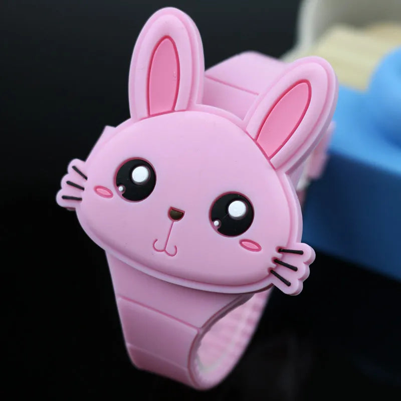 Children's electronic watch with 55mm cartoon dial, silicone strap and stainless steel pin buckle in blue