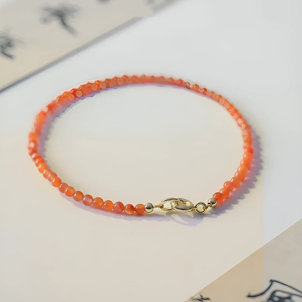 Women's bracelet with natural Southern Red Agate gemstones in retro versatile design showing cherry red colour option