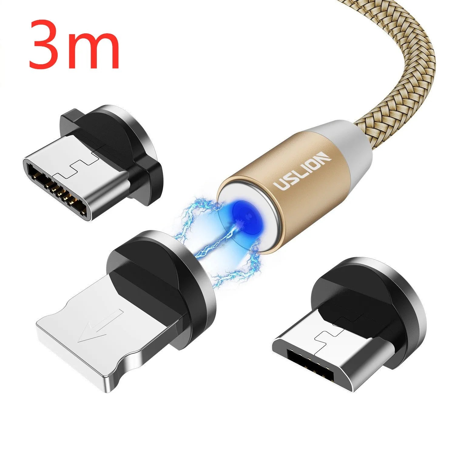 USLION circular magnetic charging cable with aluminium alloy housing and LED indicator