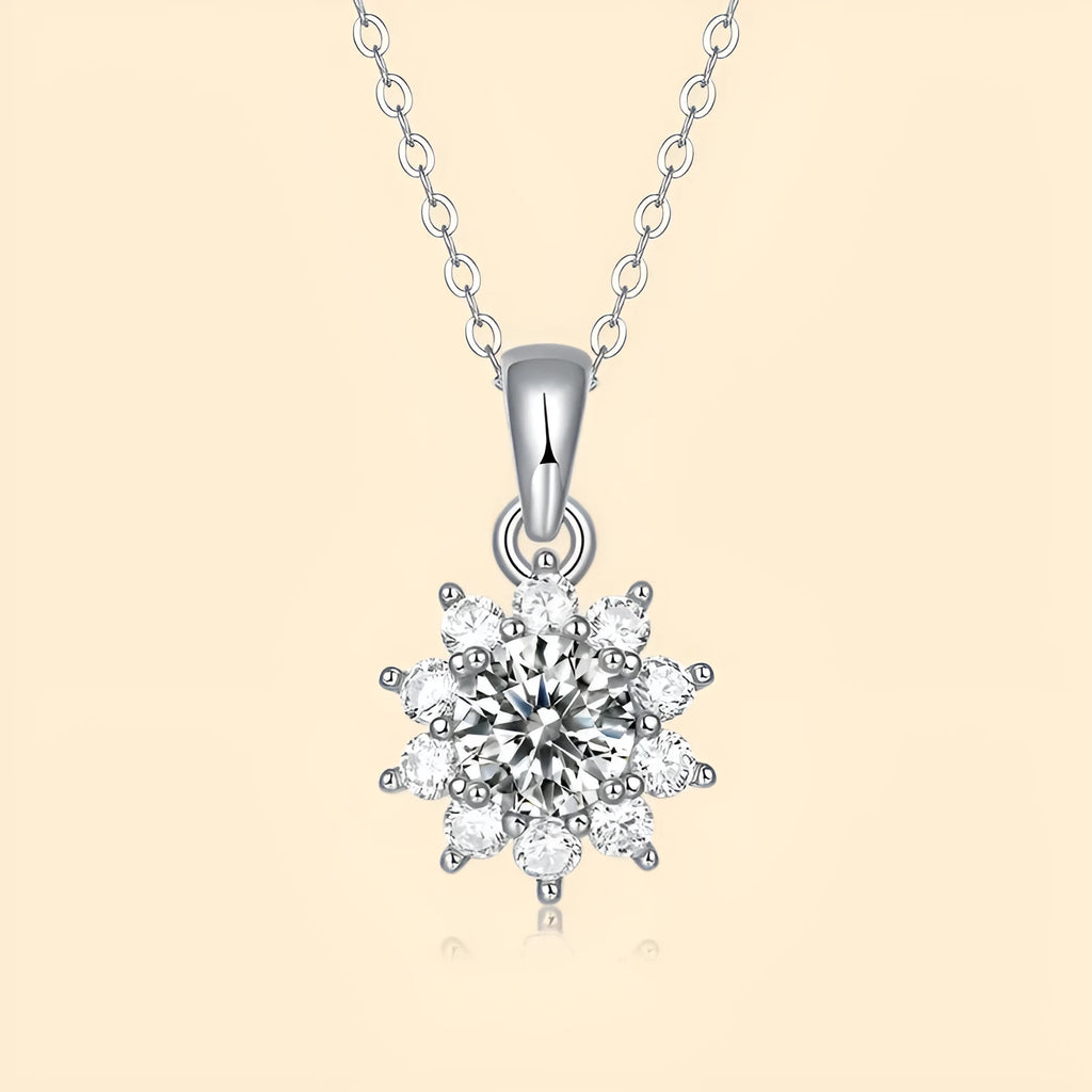 925 silver moissanite necklace with flower-shaped pendant and adjustable chain for women