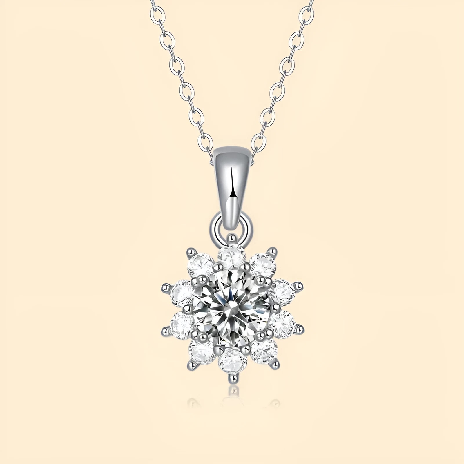 925 silver moissanite necklace with flower-shaped pendant and adjustable chain for women