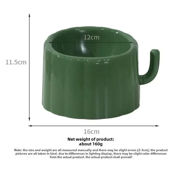 Solid green cat bowl with cactus design and anti-slip base