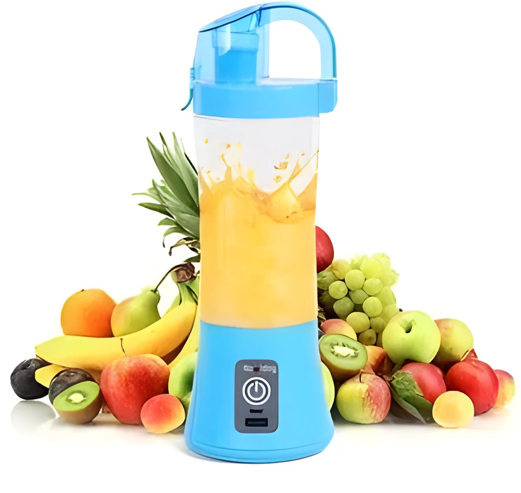 Blue handheld USB rechargeable fruit juicer with 400ml capacity cup