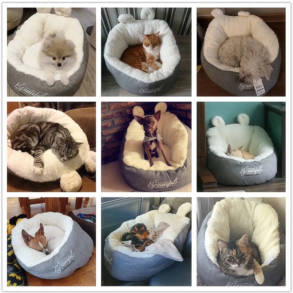 Grey cotton pet dog bed cushion sleeping bag size S 42x42x30cm on floor