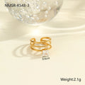Gold electroplated stainless steel ring with zircon accents in open mouth geometry design