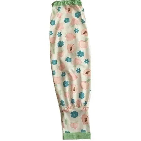 A pair of ice silk fabric oversleeves with a floral print design, shown laid flat.