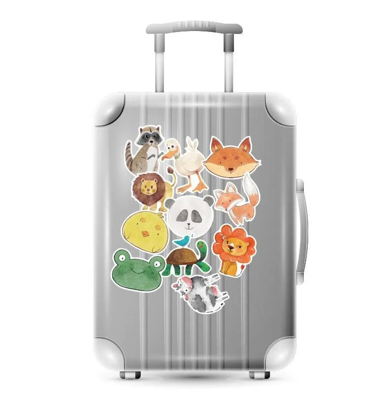 36 piece set of large retro beach stickers measuring 6-10cm with surfing designs on PVC material